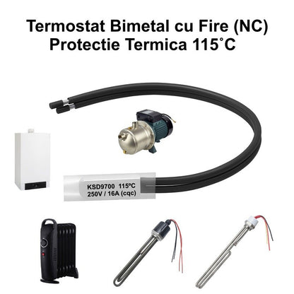 Termostat Temperatura 115˚C cu Fire, Bimetal KSD9700 NC, 250/16A
