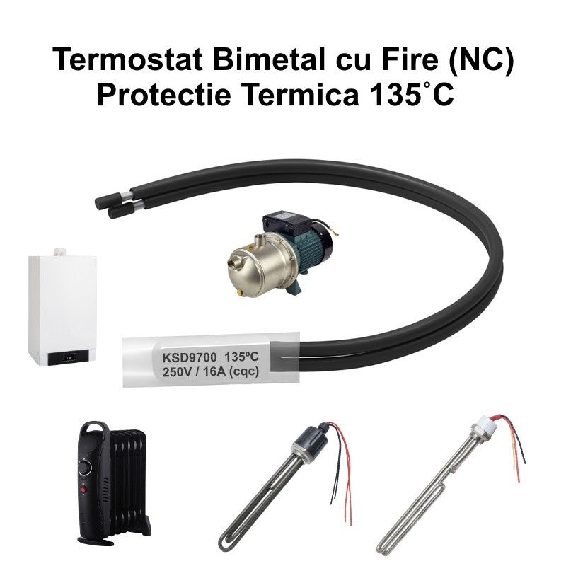 Termostat Temperatura 135˚C cu Fire, Bimetal KSD9700 NC, 250/16A