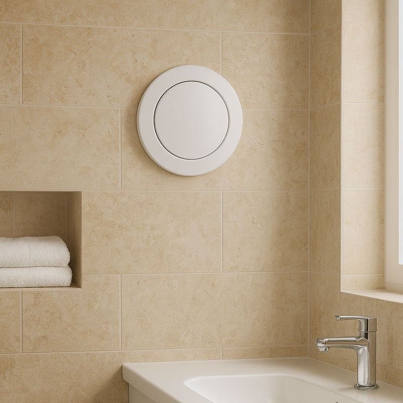 Ventilator Rotund de Baie A100 - 5W cu Clapeta Automata si Telecomanda Programatoare - IPX2